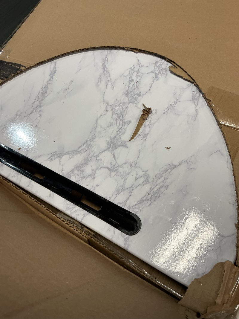 Condition photo showing As Is for tv tray, folding tv dinner table, adjustable small c-shaped end tray for eating, foldable slide under couch side table for recliner, living room, bedroom,no assembly required(white marble) white marble 1pc