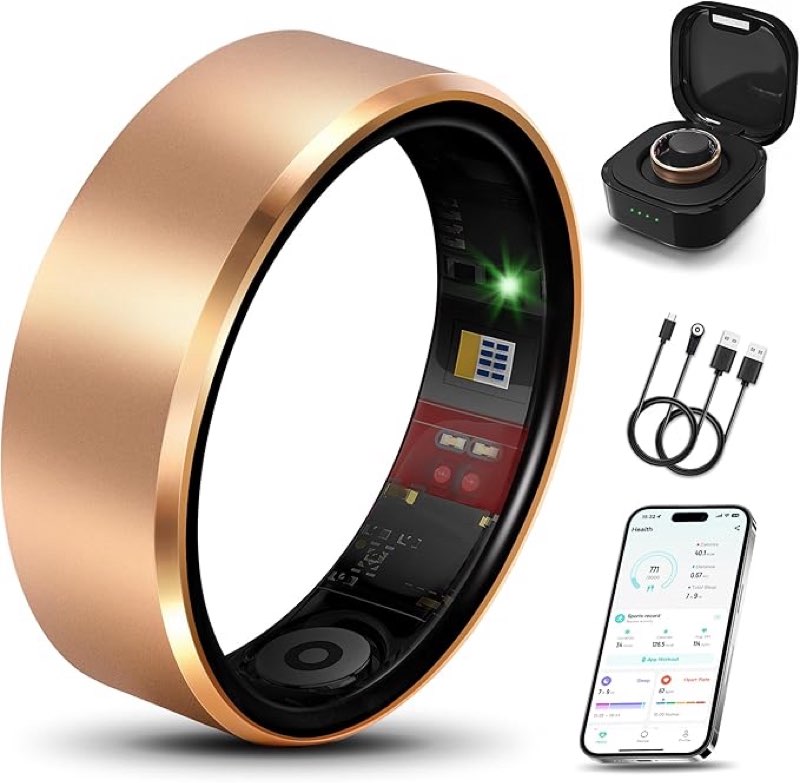 Smart Health Ring 2.0 for Women Men, Slim Scratch & Fingerprint Resistant Design, Efficient Chip Fitness Tracker, Monitors Heart, Blood Oxygen & Pressure, Sleep, Steps, Waterproof, Yellow 14
