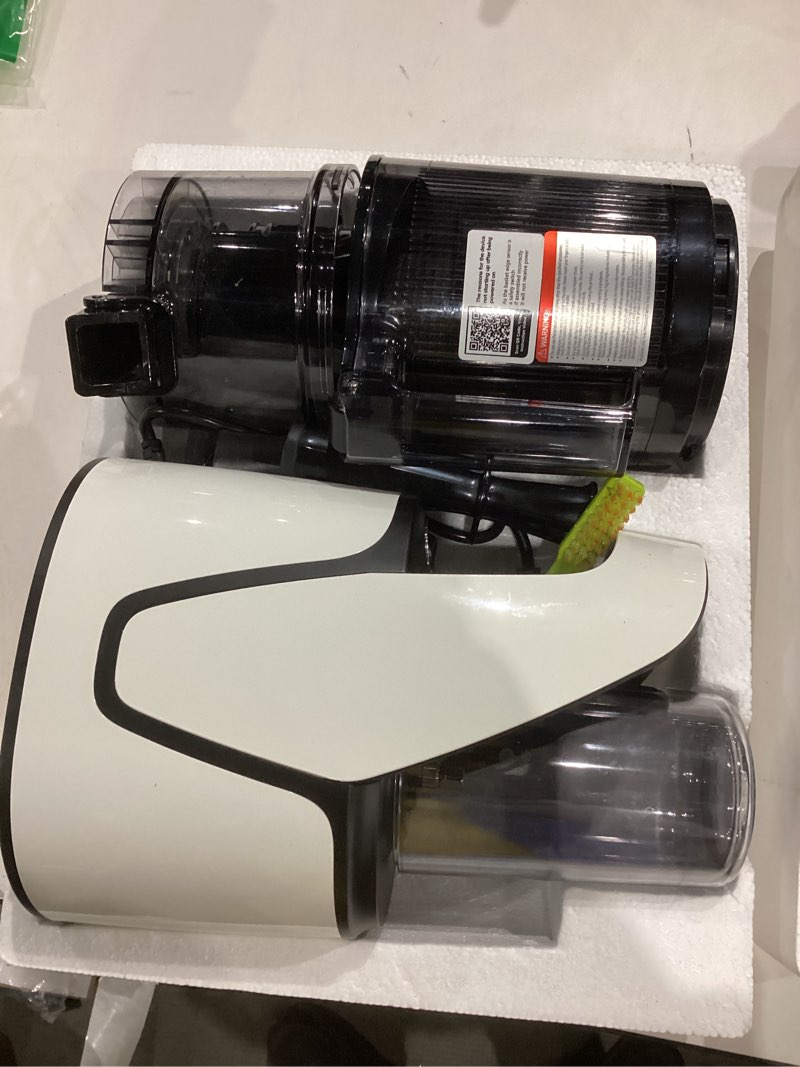 Condition photo showing As Is for EanOruus Juicer Machines, 3-in-1 Cold Press Juicer with 6.5" Extra Large Chute, 100oz Large Capacity, AC Motor, Makes Juice, Nut Milk & Sorbet, Bright White