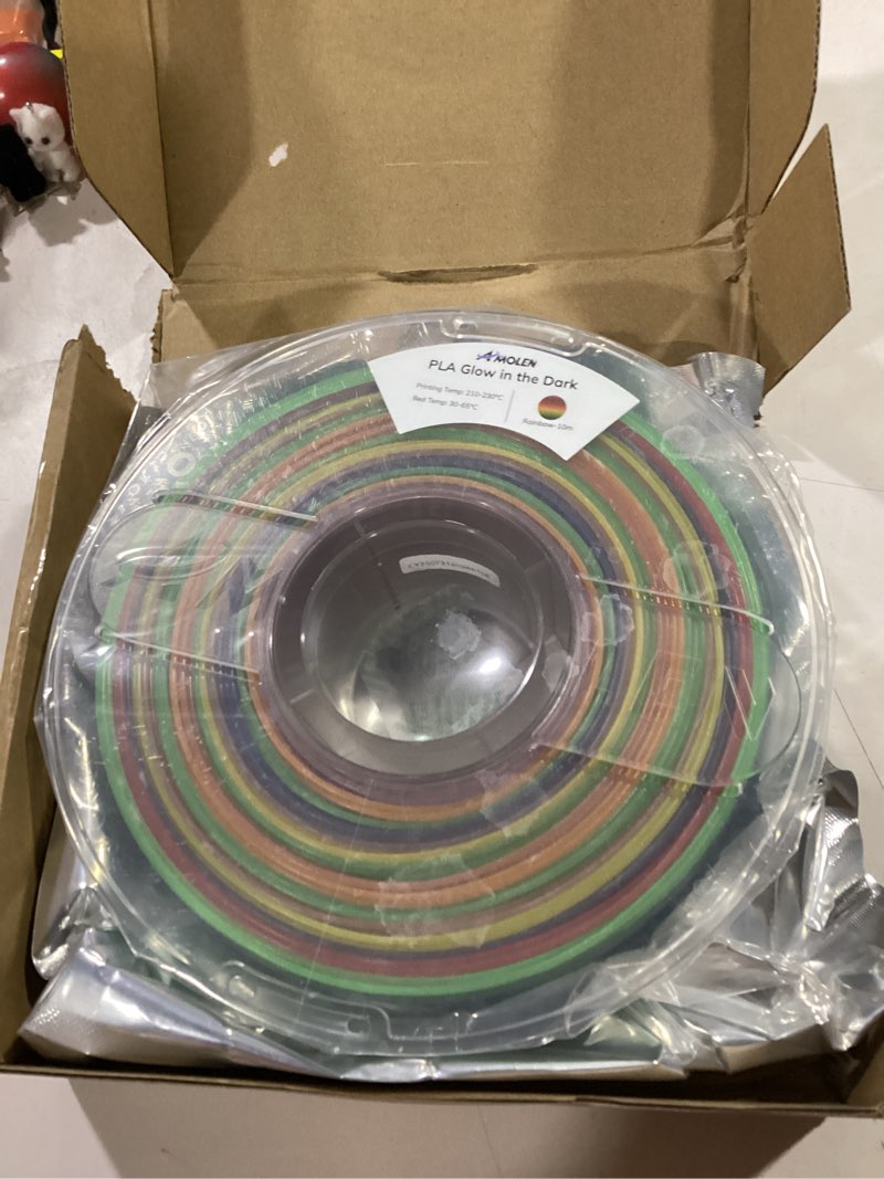 Condition photo showing New/Like New for AMOLEN 3D PLA Glow in The Dark Filament 1.75mm, Glow Rainbow 10M Purple, Red, Orange, Blue, 3D Printing PLA Filament 1.75mm, Best with UV Lamps, 1KG Spool (2.2lbs), Dimensional Accuracy +/- 0.02 mm 1kg--glow Rainbow 10m-neon Nightfall
