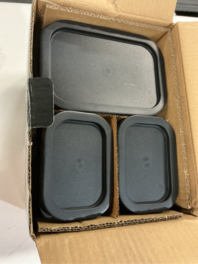 Condition photo showing Good Condition for eatex 6 pack glass meal prep containers with grooved base, 6 stackable bpa free glass storage containers with lids for lunch, pantry, and kitchen - microwave, dishwasher freezer & oven safe - black black 6 pack
