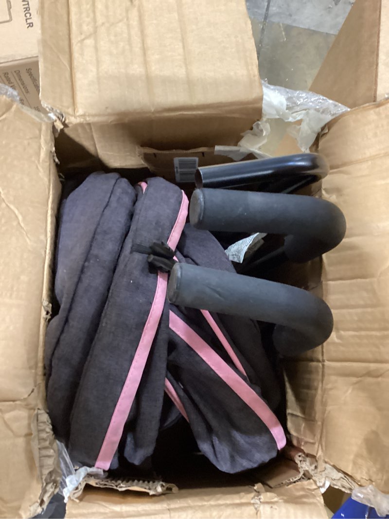 Condition photo showing As Is for Dream On Me Volgo Twin Baby Stroller, Lightweight Side-by-Side Double Umbrella Stroller with Adjustable Canopy, 5-Point Harness, Storage Basket & Travel-Friendly Fold – Pink