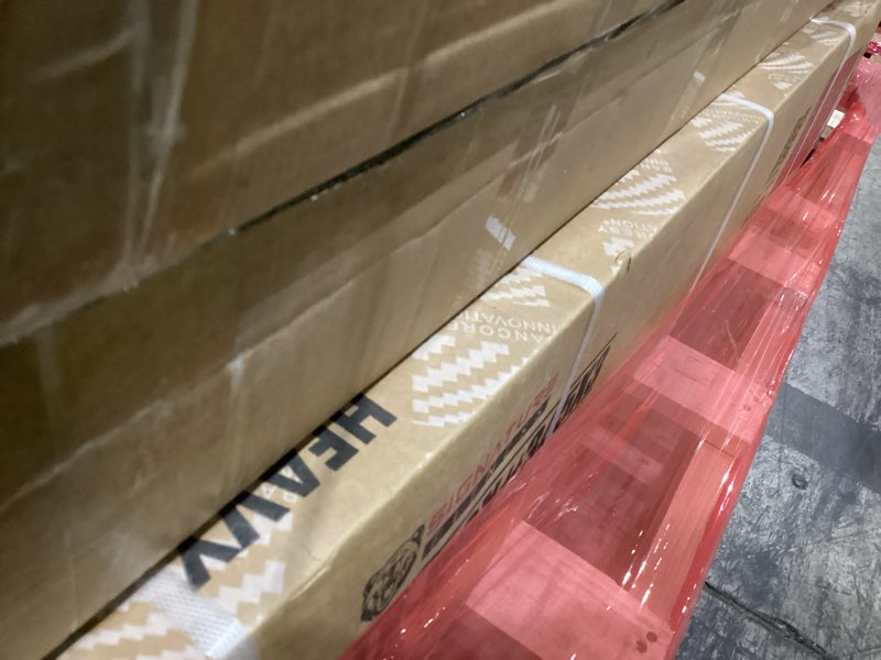 Condition photo showing As Is for 62.99" Wood Brown Solid Wood Dining Table, Heavy-Duty Metal Legs Leisure Table for Home Office, Kitchen & Restaurant Use Wood Brown 62.99in