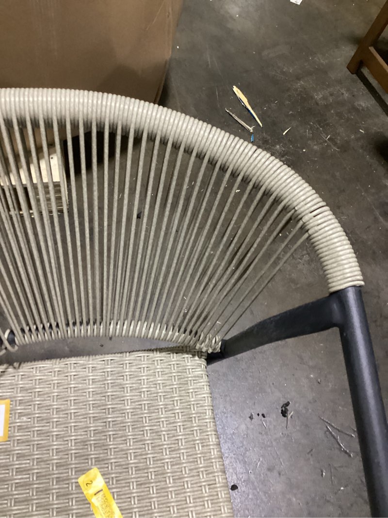 Condition photo showing As Is for flash furniture lila 2 pack gray rattan indoor-outdoor restaurant stack chair set of 2 grey