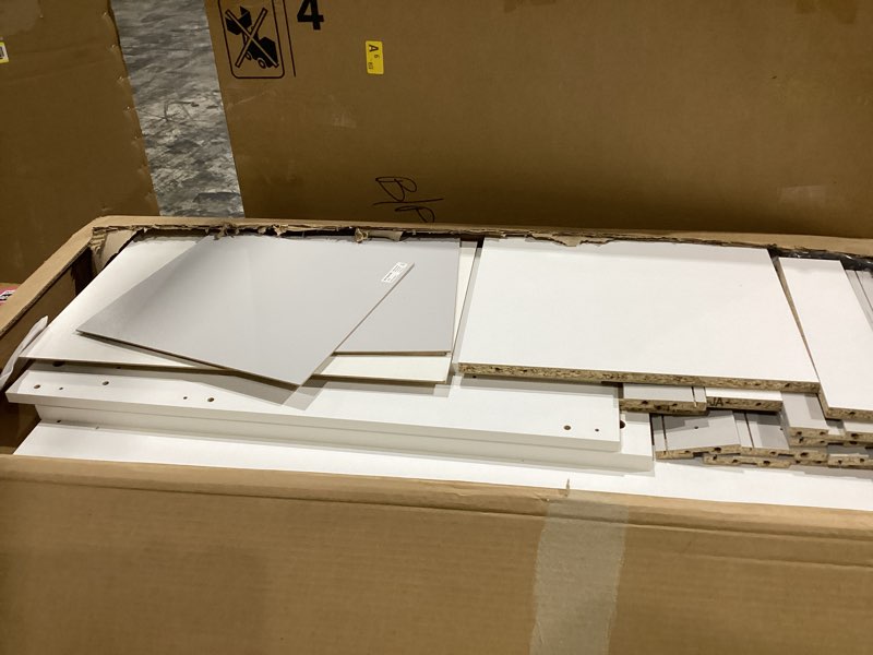 Condition photo showing As Is for incomplet )))))quantity  1  item descriptions  tvilum 4-drawer desk, modern white office writing desk with storage, compact and functional desk for home or office