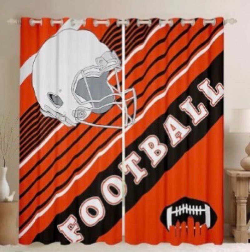 Erosebridal Football Sports Decor Blackout Curtains, Football 30%-50% Orange and Black Seasonal Drap