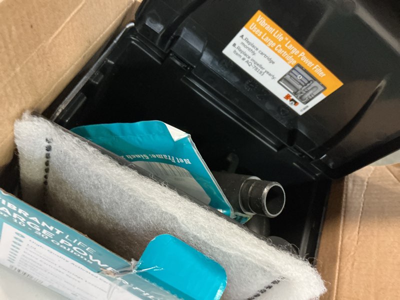 Condition photo showing As Is for vibrant life large power filter with cartridge for 10- to 20-gallon fish aquariums