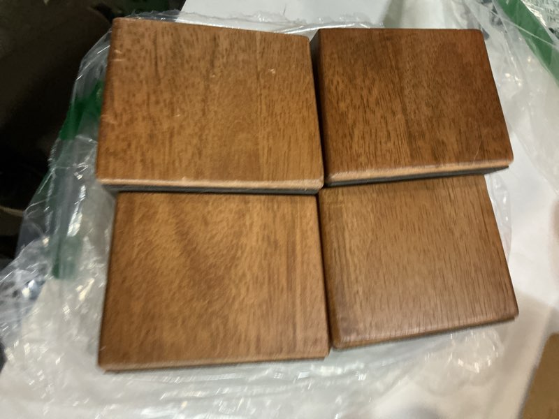 Condition photo showing Good Condition for TQVAI Bed Risers Heavy Duty, Support 2200 lbs, 1-in Deep Anti-Fall Edge, 4 Pack Wooden Furniture Bed Lifts Risers with Non-Slip Pads for King Queen Twin Full Size Frame, Retro Brown, 3" H(Inner 2" H) 3"H(Inner 2"H) Retro Brown