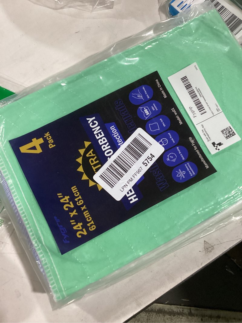 Condition photo showing Good Condition for 4 Pack 24” x 24” Extra Heavy Absorbency Washable Underpads, Waterproof Nursing Pads Incontinence Bed Pads, Reusable Washable Pee Pads for Dogs, Diaper Changing & Adults, Washable Puppy Pads 4 Pack - 24" x 24"