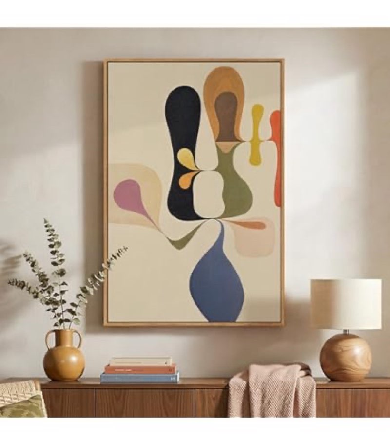 SIGNFORD Framed Canvas Print Wall Art Brown & Tan Squares with Black Lines Abstract Shapes Illustrations Minimalism Chic Relax/Calm Multicolor Warm for Living Room, Bedroom, Office - 24"x36" Black