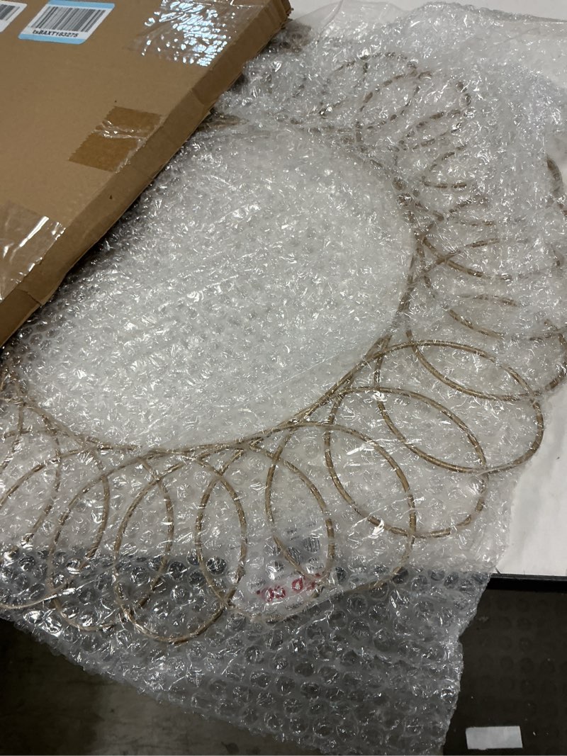 Condition photo showing Good Condition for Red Co. Old Gold Metal Wreath - Wall Mount Christmas Card Holder - 17" Dia