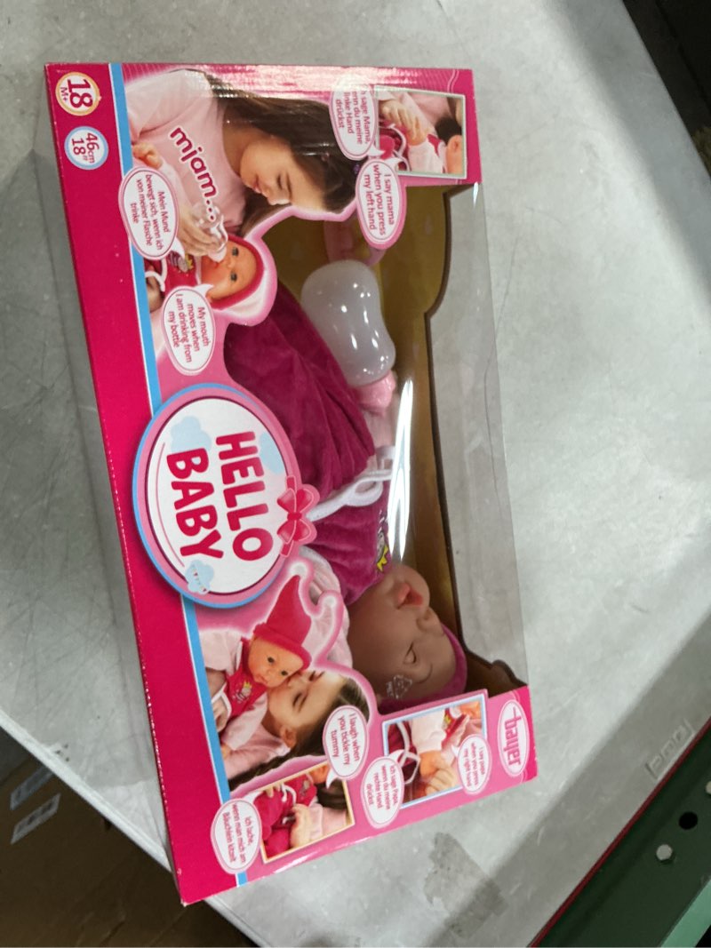 Condition photo showing New/Like New for Bayer Design Hello Baby Multi Function 18" Baby Doll, Children 2 Years and up