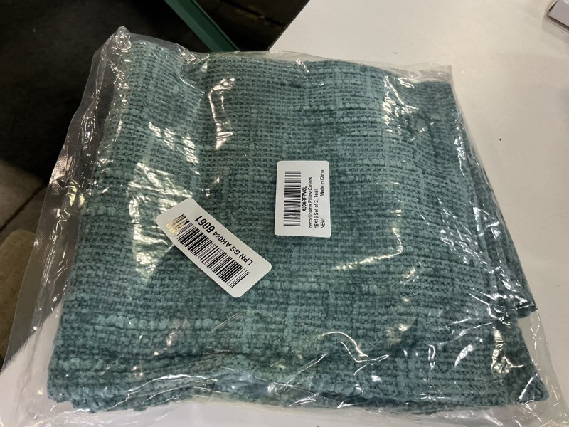 Condition photo showing Good Condition for decoruhome chenille throw pillow covers 16x16 set of 2, thick textured slubby neutral decorative pillow covers with elegant design for couch, sofa, living room, teal teal 16" x 16" (pack of 2)