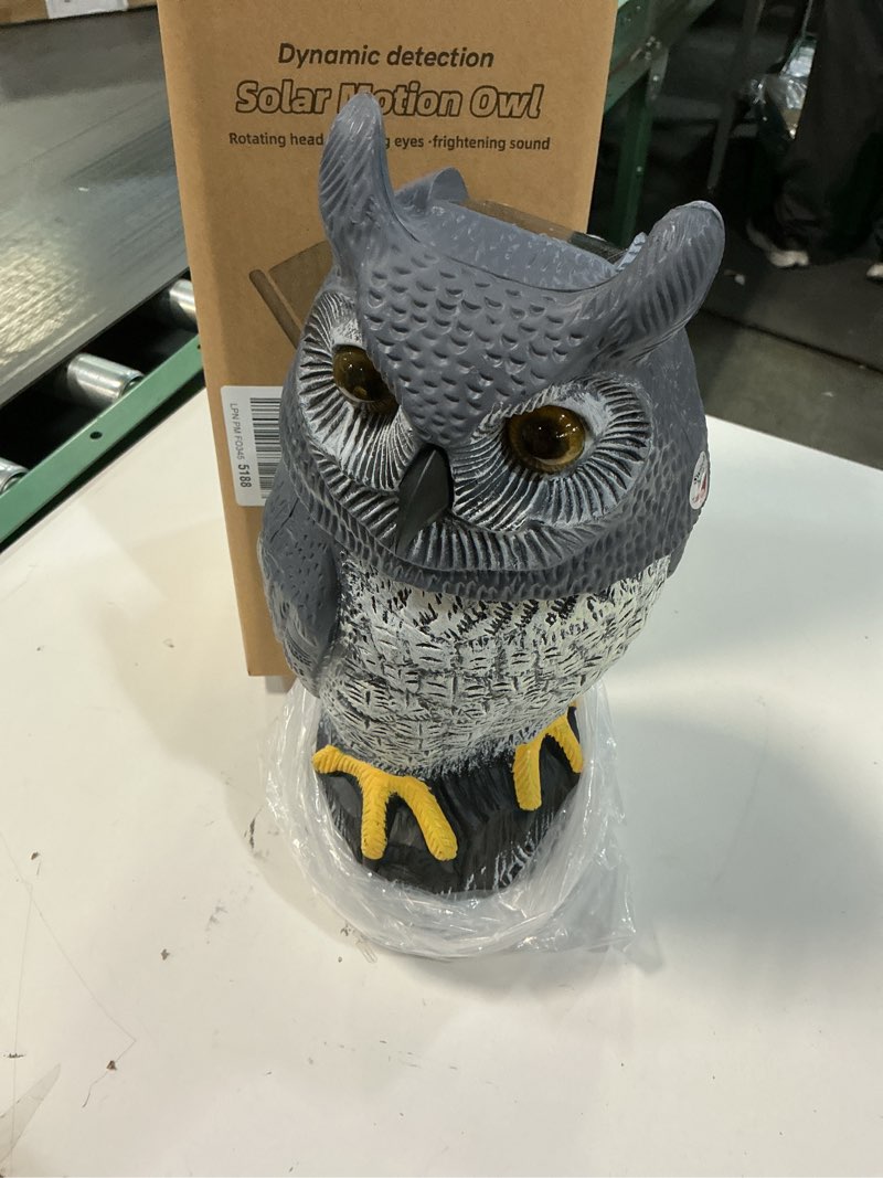 Condition photo showing Good Condition for Owlsome Solar Owl with Colored Flashing Eyes, Rotating Head, Hoot Sound, Motion Detector and Silent Mode, Plastic Owl Garden Sculpture, Garden Decoration