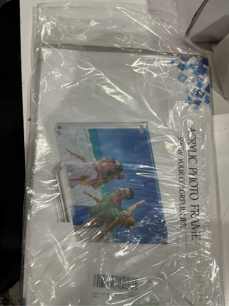 Condition photo showing As Is for acrylic picture frame 8×10 clear double sided magnetic photo frame - frameless baby friend family picture desktop display with support stand and gift boxes pack of 1 8 x 10" 1pack