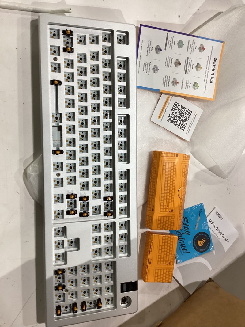 Condition photo showing As Is for glorious gaming - gmmk 3 pro barebones custom keyboard kit w/knob, custom modular aluminum body & gasket system, hotswappable 100% keyboard, sound dampening foam, aluminum switch plate ansi (silver) silver full size gmmk 3 pro