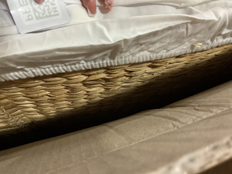 Condition photo showing Good Condition for seville classics premium natural handwoven portable laundry bin basket with carrying handles, household storage for clothes, linens, sheets, toys, rattan, 3-piece hamper set natural water hyacinth sorter on gold sphere casters