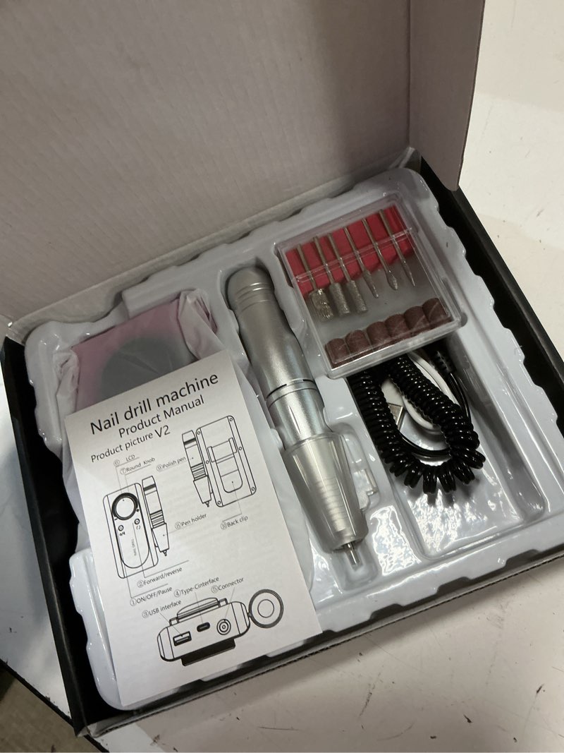 Condition photo showing New/Like New for nail drill machine, professional 45000rpm purple cordless rechargeable electric nail file for acrylic nails removal, portable manicure pedicure kit for salon home use