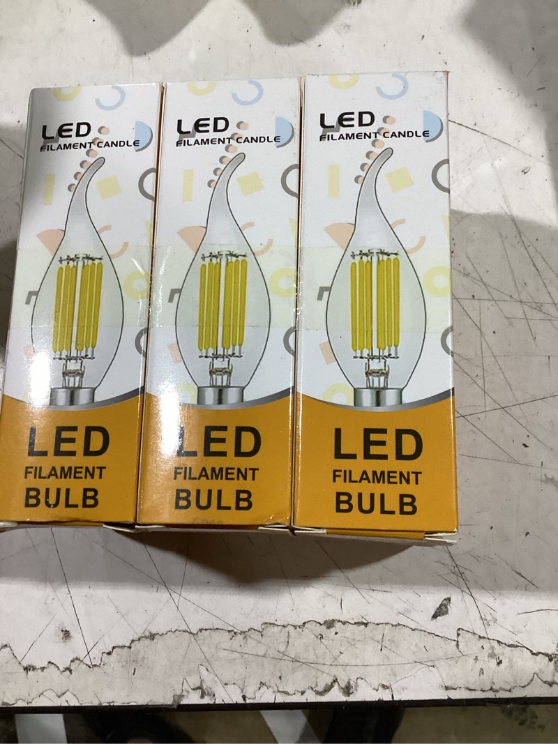 Condition photo showing New/Like New for e14 led bulb dimmable 40w equivalent 3000k soft white, e14 european candelabra base light bulbs, clear glass torpedo shape, 6 pack e14-4w-3000k-6pack-clear