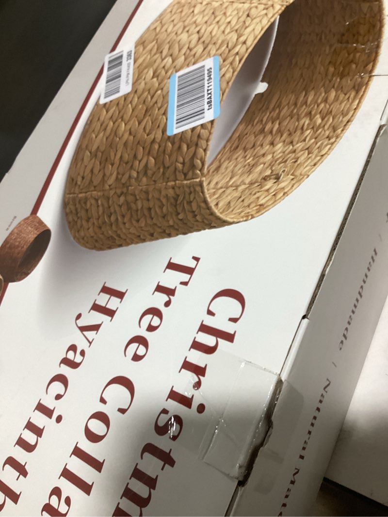 Condition photo showing New/Like New for 42in Extra Large Christmas Tree Collar - Woven Hyacinth Tree Collars for Artificial Trees - Rattan Rustic Farmhouse Basket for Tree Base Cover with Cord Cut-Out for 9ft 10ft 12ft Tree (Natural)