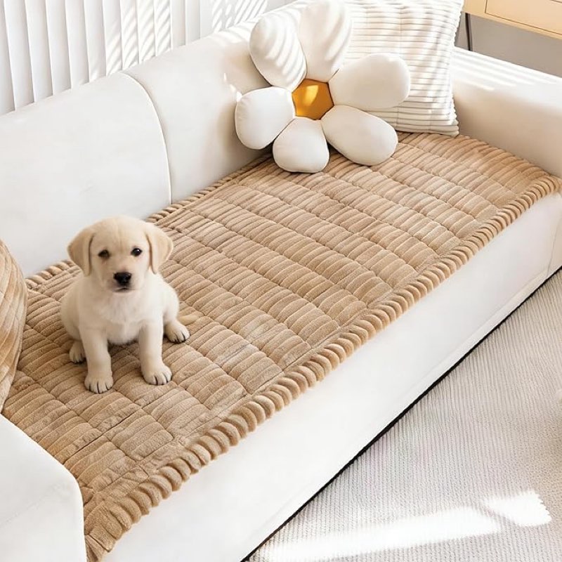 Cozy & Stylish 3 Cushion Couch Cover for Dogs - Washable, Non-Slip, Grey Flannel Pet-Friendly Sofa Protector 27.6x70.10 Inch Beige Medium