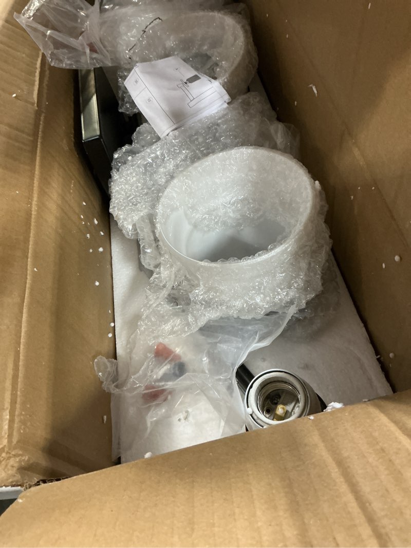Condition photo showing Good Condition for progress lighting haven collection four-light matte black opal glass luxe industrial bath light matte black 4 light