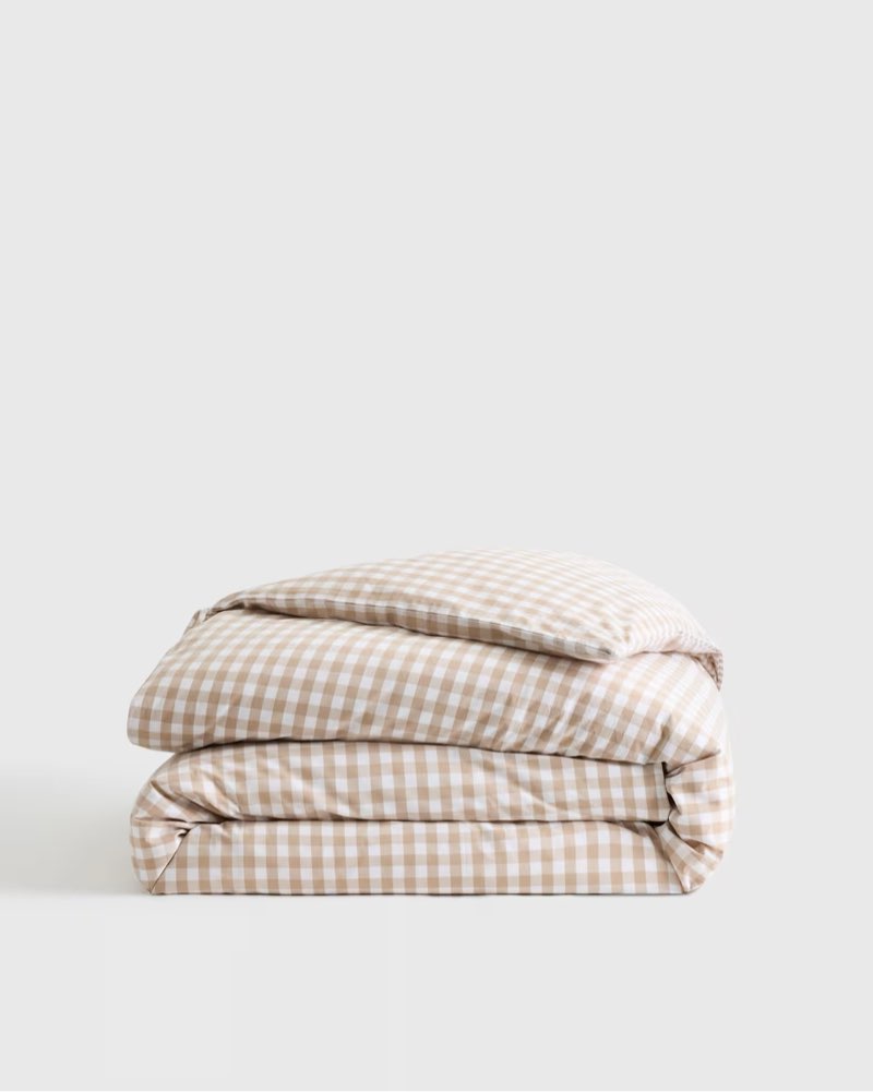 quince organic crisp percale gingham duvet coverd cafe full/queen