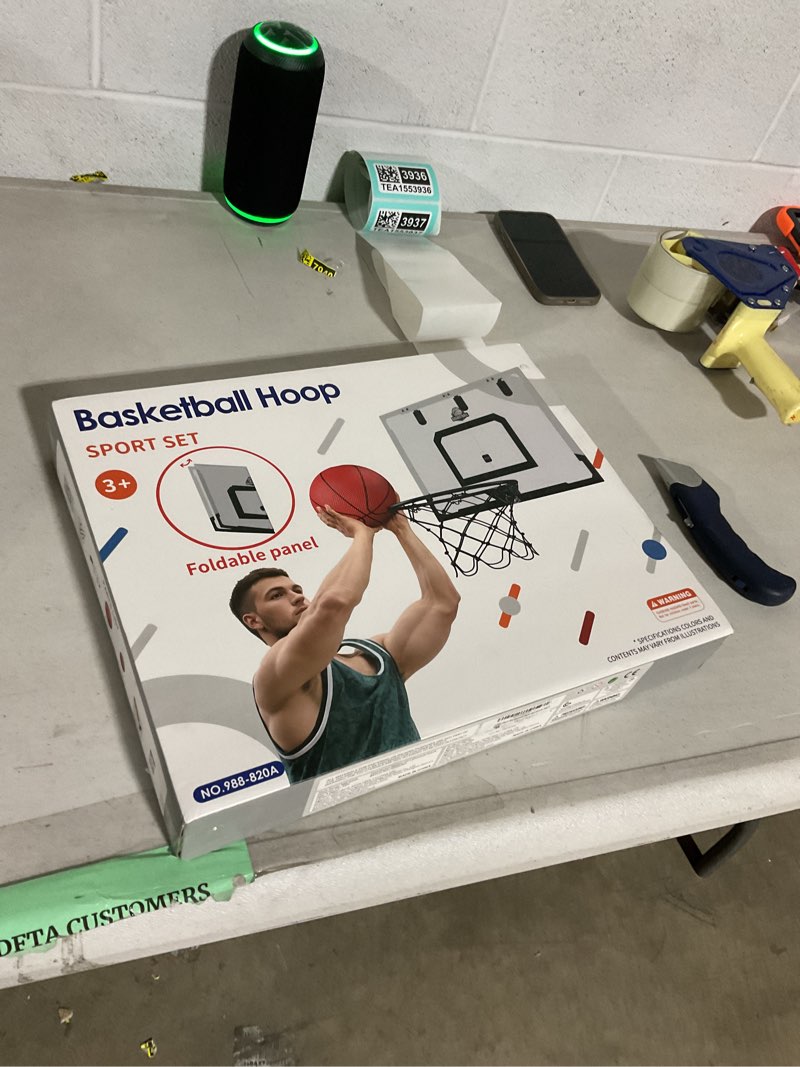 Condition photo showing Good Condition for 24" x 16" large basketball hoop indoor for adults, over the door basketball hoop with sturdy backboard, big basketball toys gifts ideas for man kids teens boys girls, black black- without scoreboard