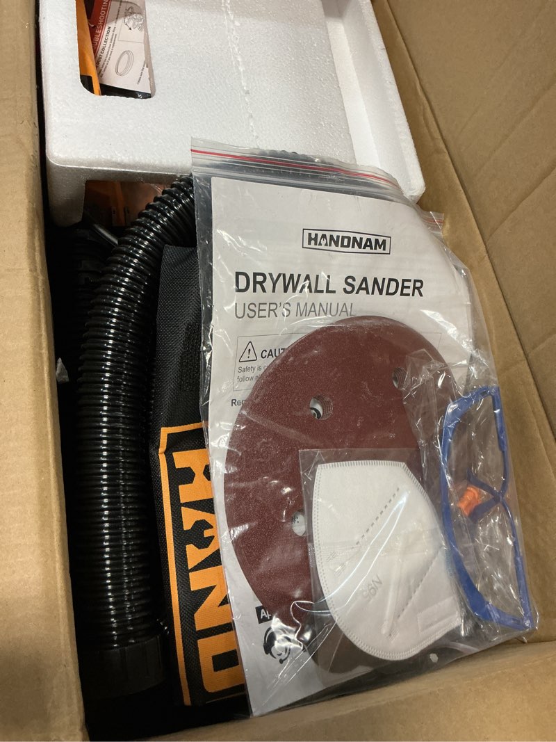 Condition photo showing Good Condition for Electric Drywall Sander, 950W Drywall Power Sander with Vacuum Dust Collector, Variable Speed 800-2100RPM, LED Light, Dustless Wall Sander for Drywall, Popcorn Ceiling, Corner etc Orange