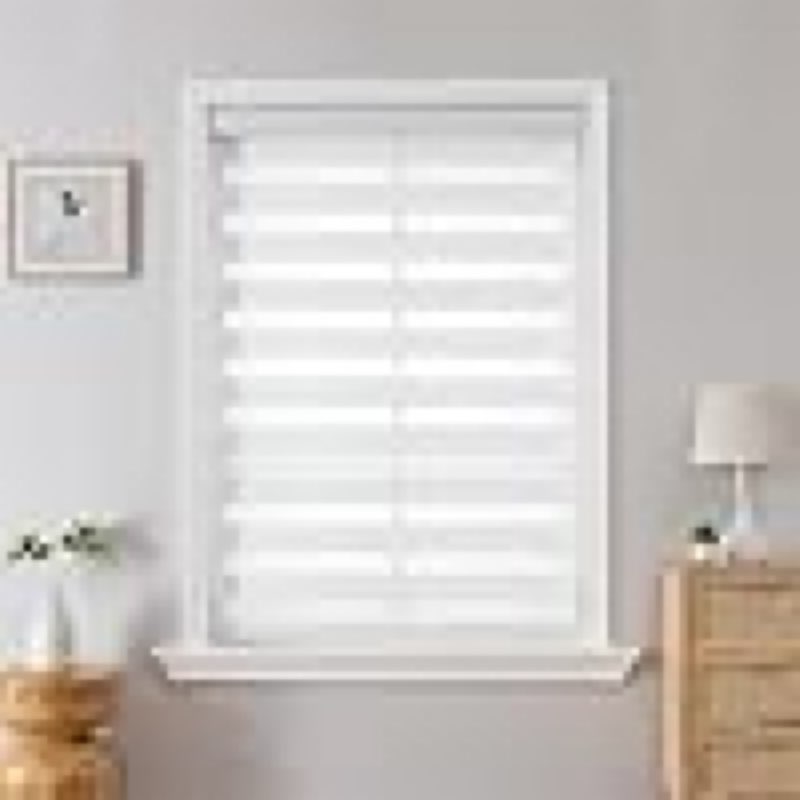 Joydeco Cordless Zebra Blinds for Windows, Dual Layer Light Control Window Blinds with Light-Proof Aluminum Cover, Free-Stop Roller Shades for Home & Office (White,35" W x 75" H)