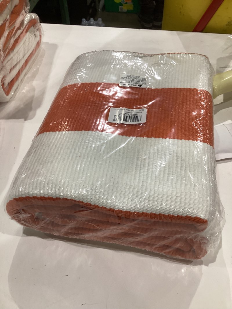 Condition photo showing New/Like New for kilococo halloween rug 4'x6' striped outdoor orange white rugs for thanksgiving washable holiday fall doormats layered front door mat for porch farmhouse entryway patio christmas decor 4' x 6' (rectangular) orange and white stripes