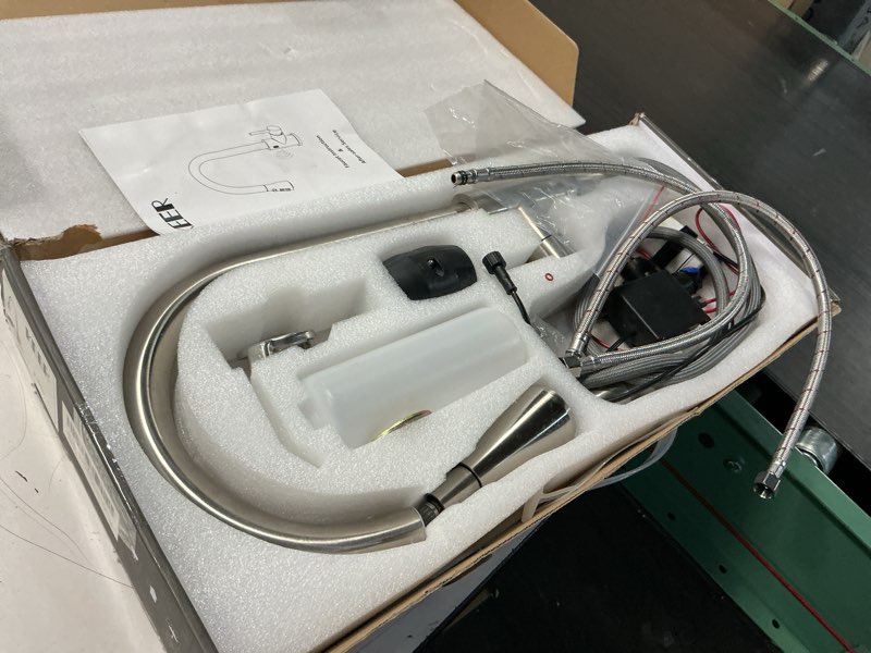 Condition photo showing As Is for touchless kitchen faucet with pull down sprayer, motion sensor kitchen faucet with kitchen soap dispenser, single kitchen faucet high arc pull out faucet for kitchen sink rv?brush nickel touchless brushed nickel