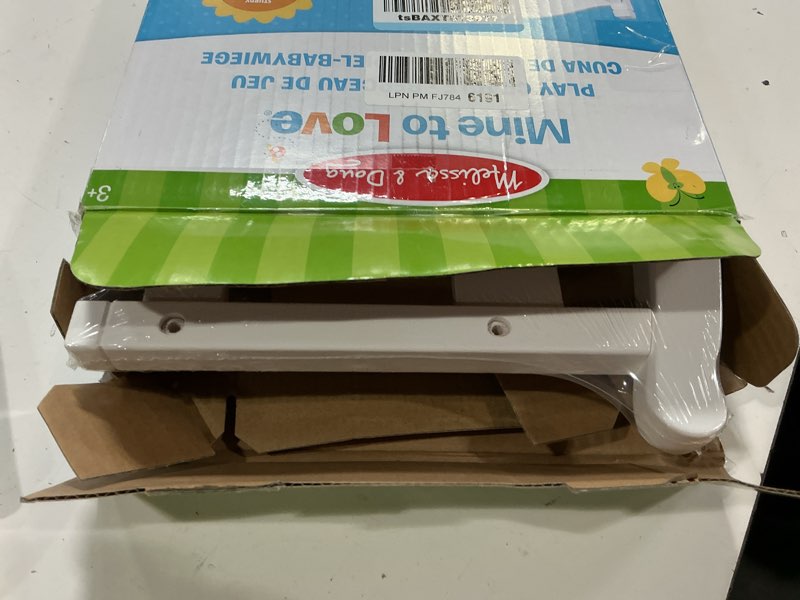 Condition photo showing New/Like New for Melissa & Doug Mine to Love Wooden Play Cradle for Dolls, Stuffed Animals - White