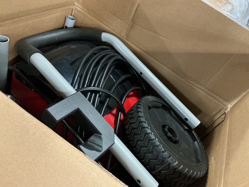 Condition photo showing As Is for amerisun electric pressure washer, max 2800 psi, 2.0 gpm, 5 spray tips + foam tank, upright power washer with 8" wheels & gfci plug for car, driveway, fence & outdoor surfaces