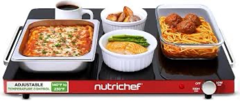 NutriChef Electric Warming Tray | Glass Surface Hot Serving Tray | Adjustable Temperature 140°F to 2
