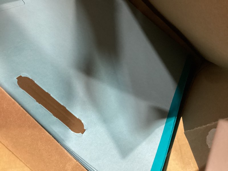 Condition photo showing As Is for pendaflex® heavy-duty pressboard folders with embossed fasteners, letter size, 100% recycled, blue, pack of 25