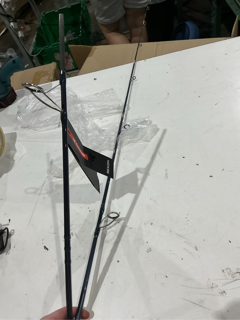 Condition photo showing As Is for kastking rekon saltwater spinning rod, kastflex im6 carbon graphite blank, zirconium ceramic guides, graphite locking reel seat, oversized drop shot hook keeper, 2-piece pts, saltwater fishing spin- 8'0''-mh - fast- 2pcs