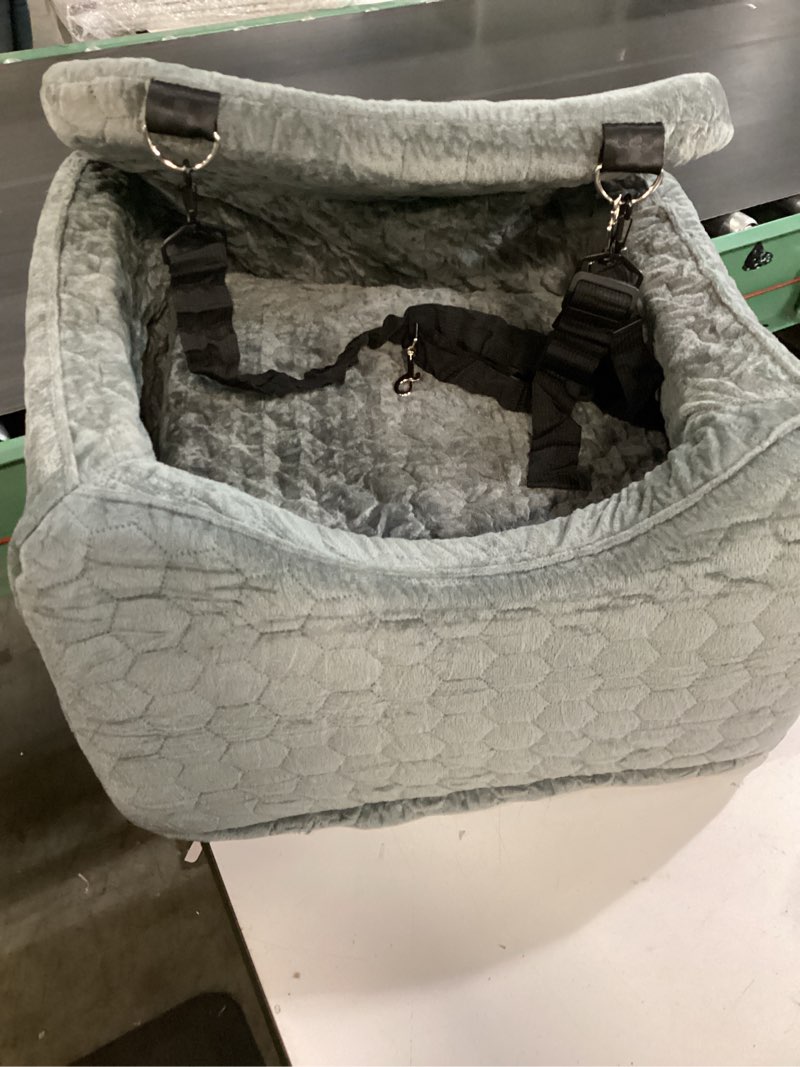 Condition photo showing Good Condition for dog car seat for small/medium pets, adjustable booster seat with safety leash, washable cover & storage pockets (up to 35 lbs, gray) gary