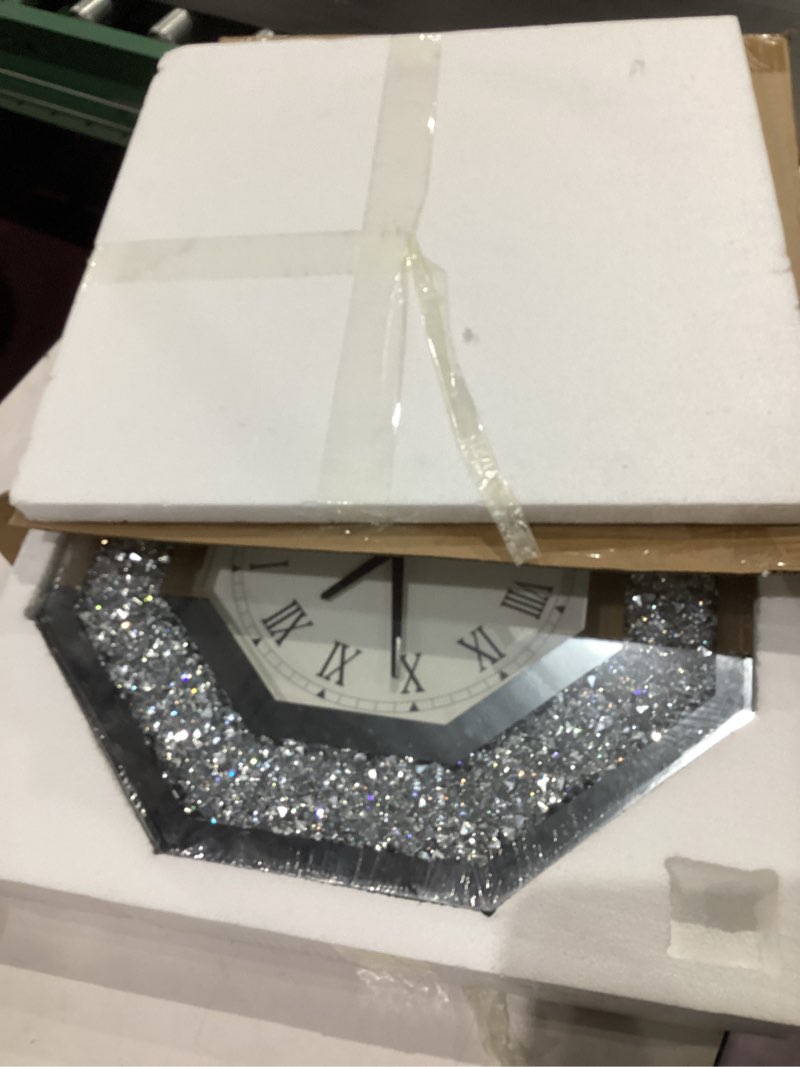 Condition photo showing Good Condition for XIHACTY Wall Clock, Octagon Mirror Glass Clock, Cute Diamond 20-inch Non-Ticking Clock for Wall Décor, Perfect Home Decor for Bedroom, Bathroom Motif, Dining Room(Excluding Batteries.) Diamond Silver 20x20 inch