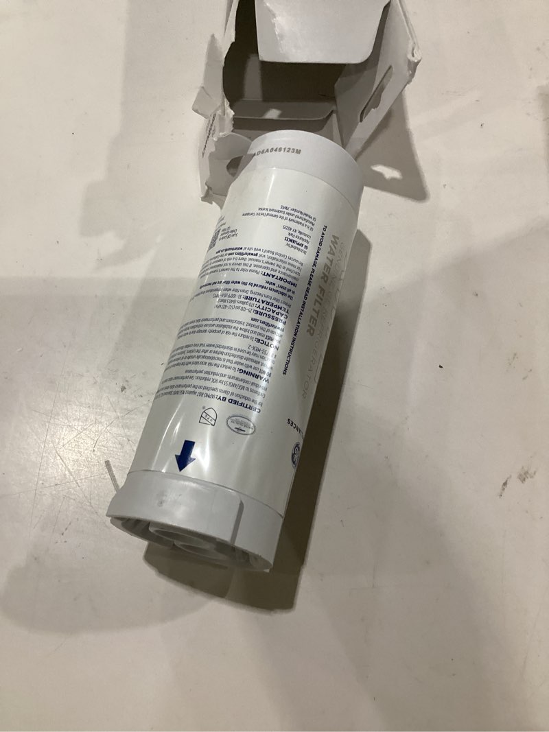 Condition photo showing As Is for ge xwfe refrigerator water filter, genuine replacement filter, certified to reduce lead, sulfur, and 50+ other impurities, replace every 6 months for best results, pack of 1