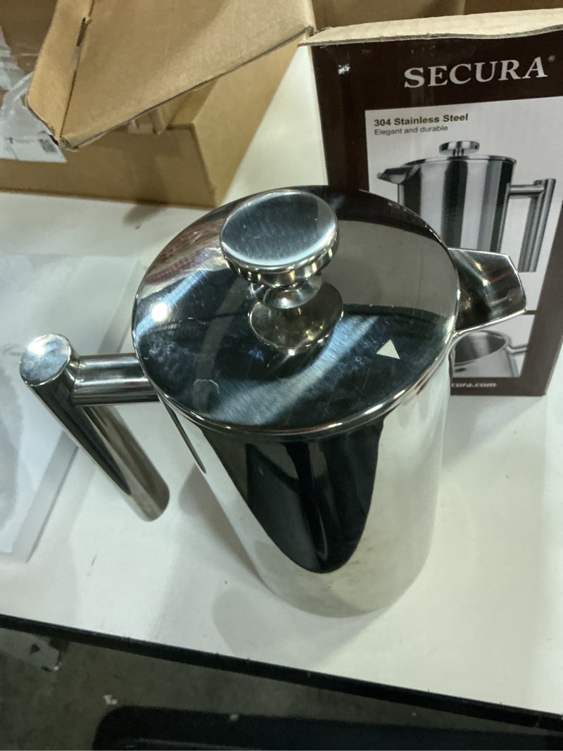 Condition photo showing Good Condition for secura french press coffee maker, 304 grade stainless steel insulated coffee press with 2 extra screens, 34oz (1 litre), silver silver 34 oz