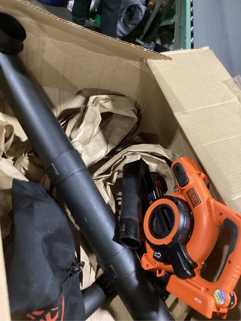Condition photo showing Good Condition for black+decker leaf blower cordless leaf vacuum and mulcher combo kit, battery and charger included, 40v 120 mph air speed, 6-speed dial, built-in scraper with collection bag (lswv36)