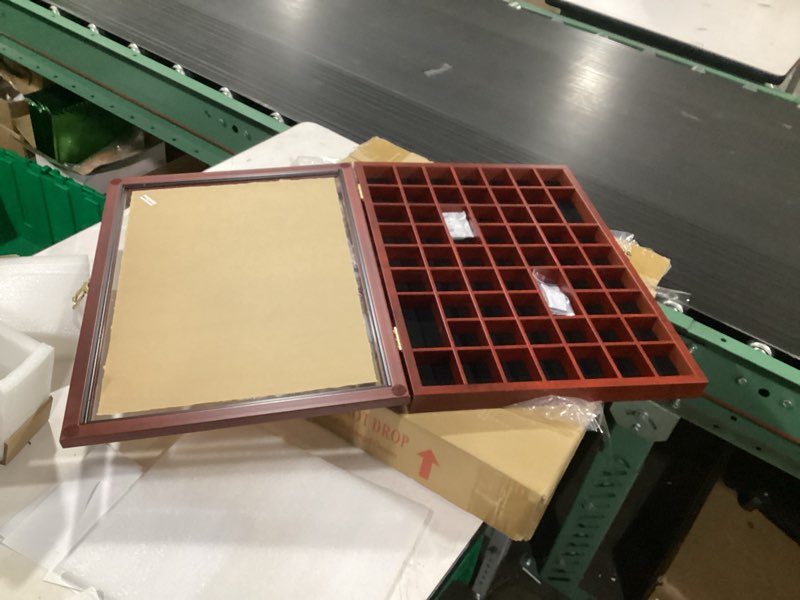 Condition photo showing Good Condition for 59 opening thimble small miniature display case cabinet rack holder, with uv protection door, cherry finish