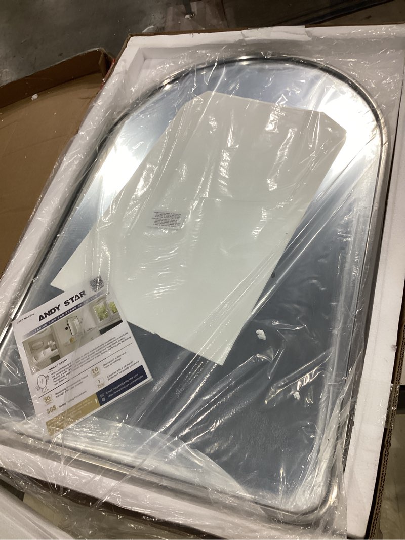 Condition photo showing Good Condition for andy star chrome arched bathroom mirror, 24x36’’ arched wall mirrors, chrome arched vanity mirror over sinks, bathroom, entryway in sus304-anti-rust tube metal frame wall-mounted vertical 1’’ deep