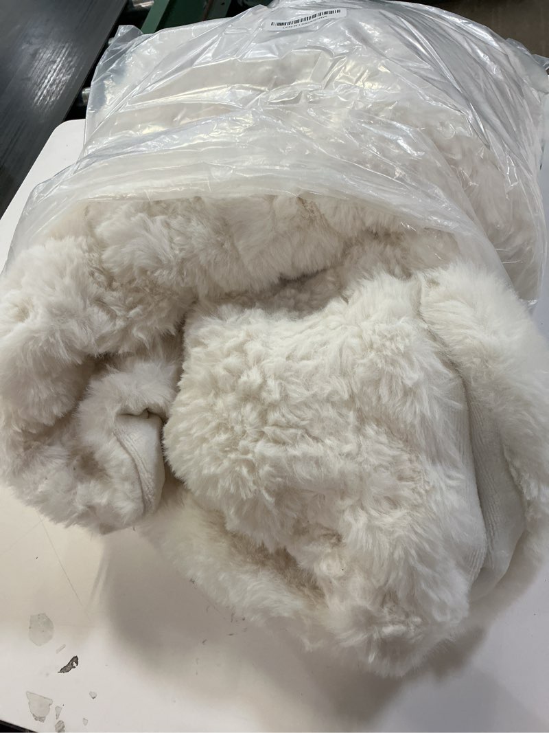Condition photo showing As Is for UGG Euphoria Faux Fur Throw Blanket, Warm Fluffy Throw for Couch or Bed, Luxury Bedroom Decor, Fluffy Blankets, Machine Washable, 50-inch x 70-inch, White Snow White Throw