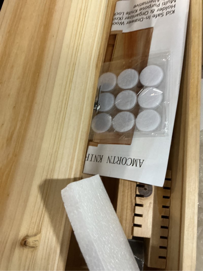 Condition photo showing Good Condition for Knife Lock Box - Kitchen Knife Storage Box, Kids Safe In Drawer Knife Block, Wooden Sharp Knives Holder & Organizer, Multi Purpose Lock Box, Knife Storage Alternative (Knives Not Included) wood 16 x 5.5 x 3 inches