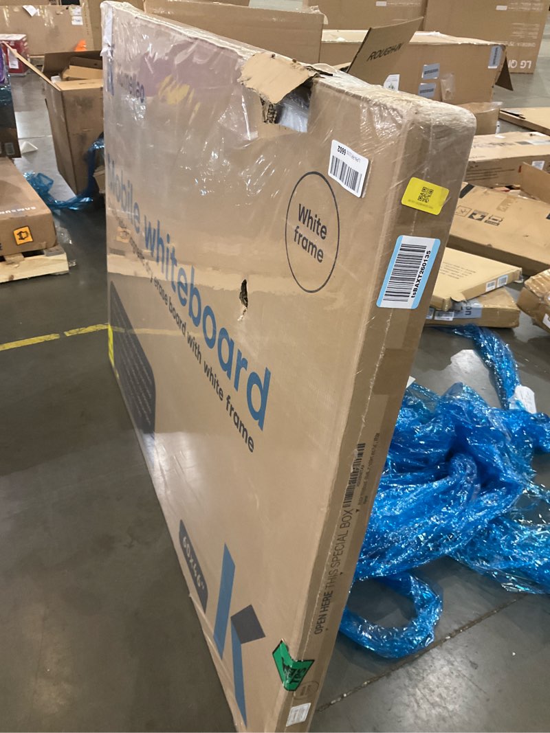 Condition photo showing As Is for Rolling Dry Erase Board 60 x 46 - Large Portable Magnetic Whiteboard with Stand - Double Sided Easel Style Whiteboard with Wheels - Mobile Standing White Board for Office, Classroom & Home Pearl White 60x46