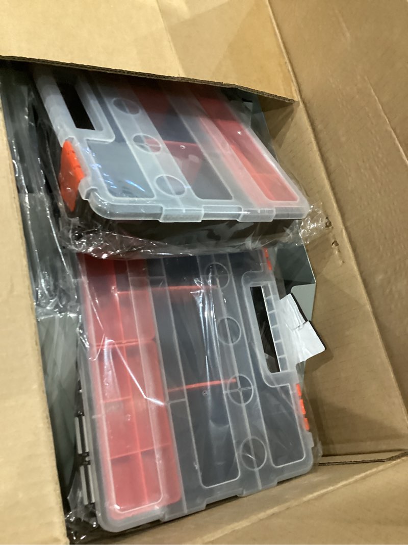 Condition photo showing Good Condition for Hanging Tote Kit for Van Shelving Storage, Work Van Organizers and Storage Boxes, 3 Small Parts Tool Box Organizer 63 Compartments and 1 Metal Hanging Organizer Holder, Van Shelf Accessories