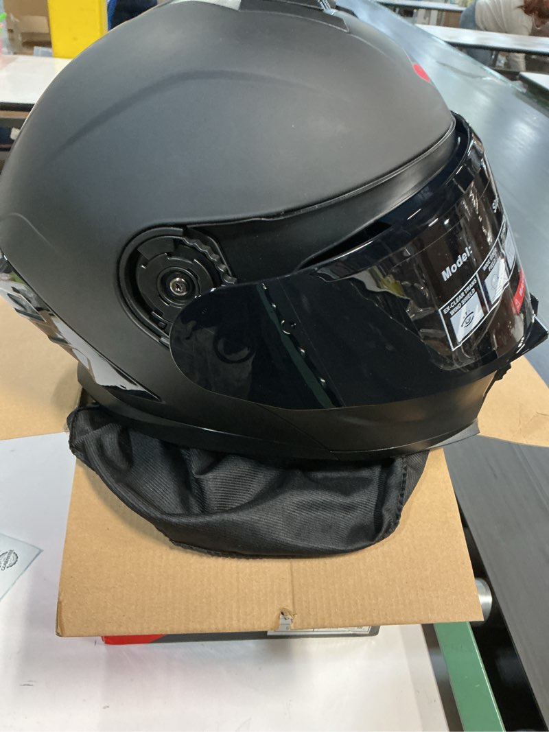 Condition photo showing As Is for Motorcycle Helmet,Motorcycle Dual Visor Flip up Modular Full Face Helmet JR-815,DOT Approved Motorbike Helmet with Black Visor for Adults Men Women(XL,Matte Black ) Matte Black X-Large