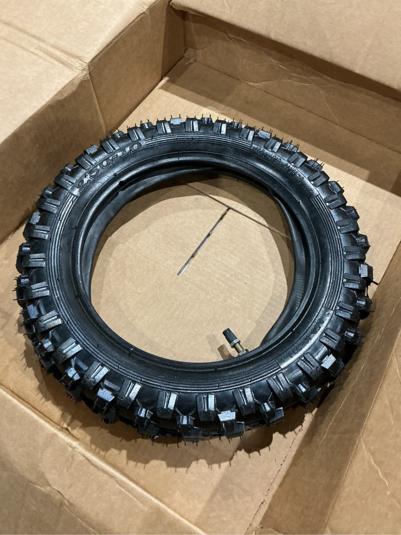 Condition photo showing Good Condition for 2.50-10 tire and inner tube with tr4 valve stem for crf50/xr50 drz70/jr50 pw50 coolster qg-210 qg-213a mx650 mx500 baja dirt runner 49 cr60r sx500 dirt rocket qg-210 mvx70 mvx110 tao db10 pw50